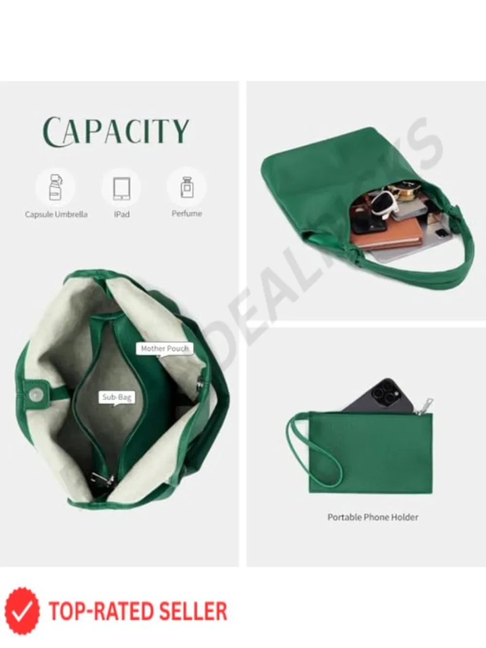 Vegan Leather Hobo Purse Set with Slouchy Shoulder Bag, Small Purse & Clutch